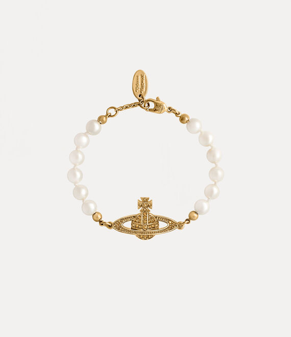 Vivienne Westwood Mini Bas Relief Pearl Chain Bracelet in gold light colorado topaz pearl